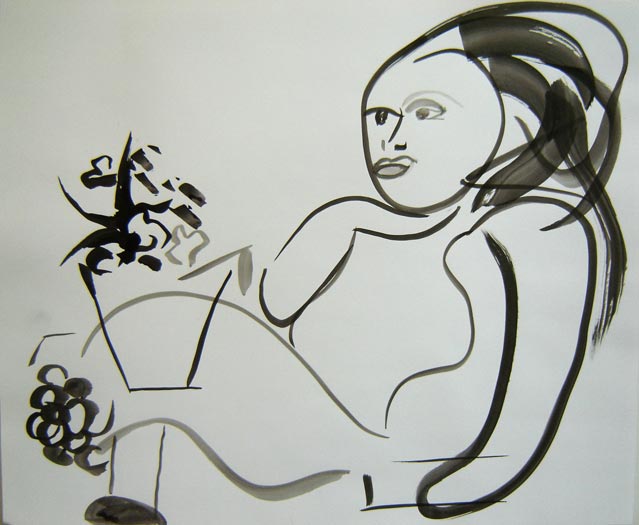 Woman Sitting with Plant by Carolina Bergaz-Crews